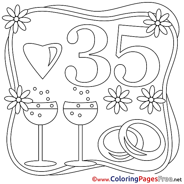 35 Years Wedding  Colouring Page for Children