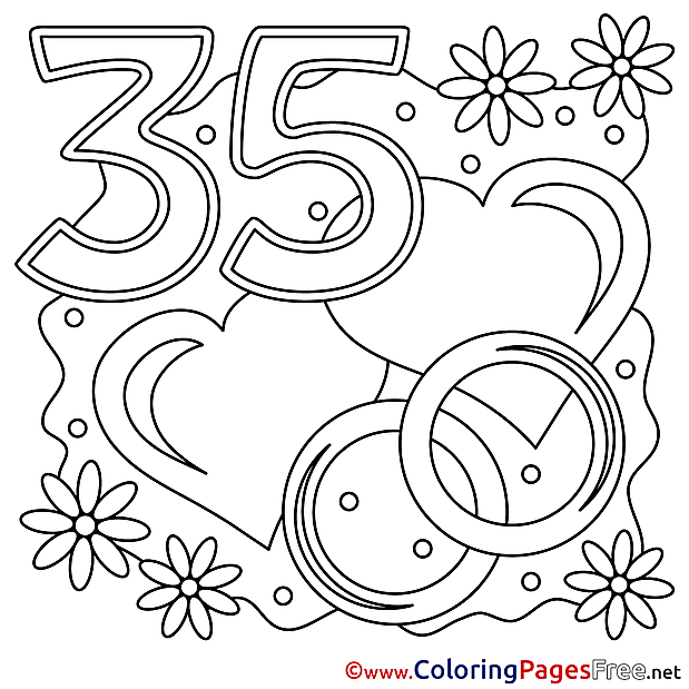 35 Years Wedding printable Colouring Page  for Free