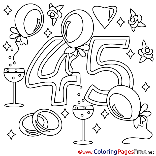 45 Years Wedding  Coloring Pages for Children