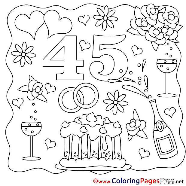 45 Years Wedding Colouring Page for free