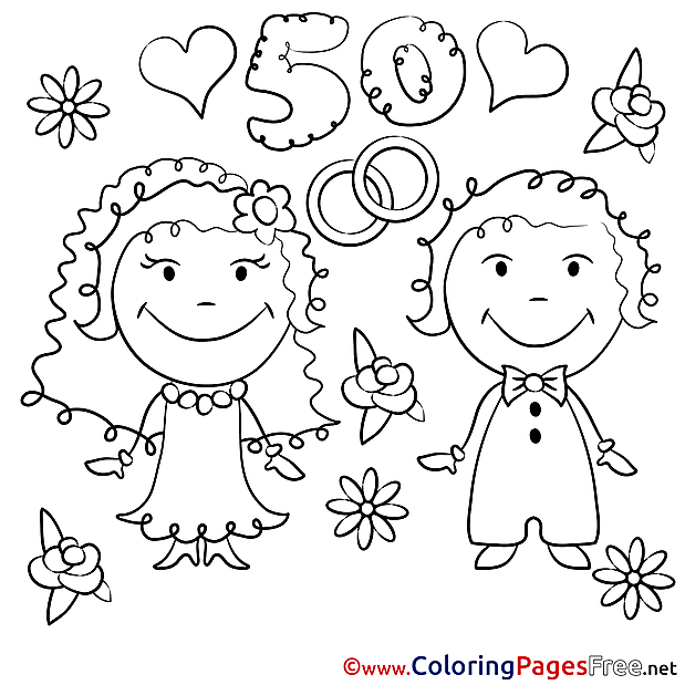 50 Years Wedding free Coloring Page for free