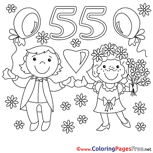 55 Years Wedding download Coloring Pages for Kids