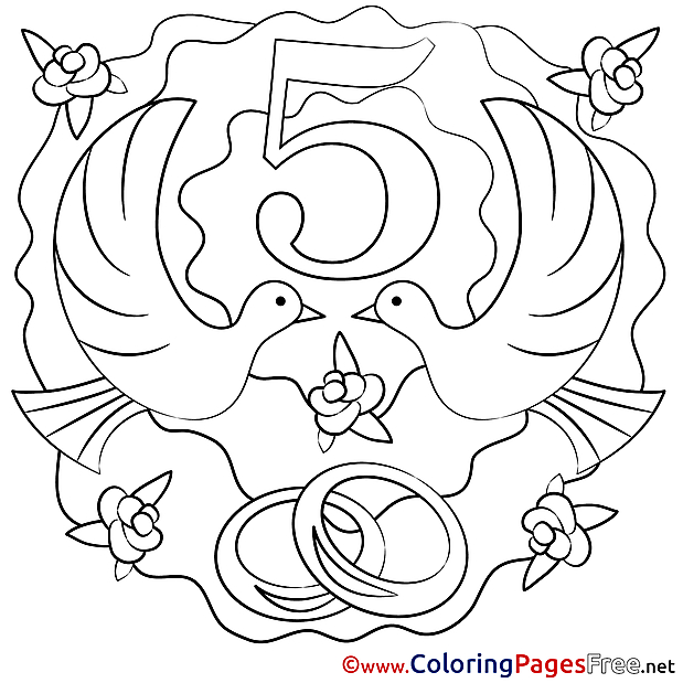 5 Years Wedding Pigeons printable Colouring Page for Kids