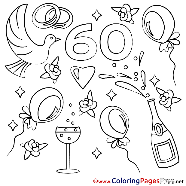 60 Years Wedding Colouring Sheet for free