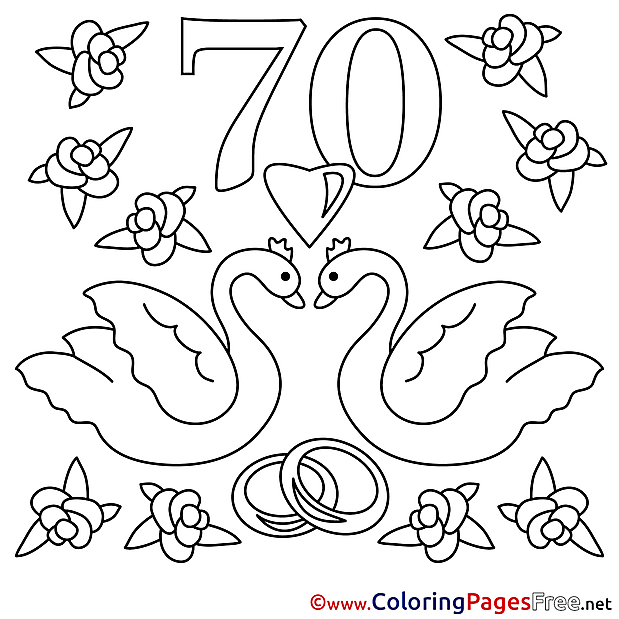 70 Years Wedding Swans Colouring Page printable free