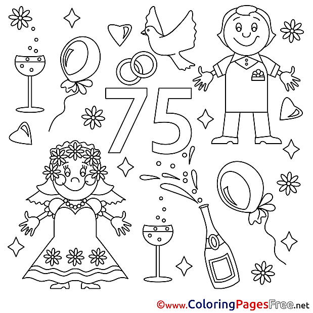 75 Years Wedding free Colouring Page  download