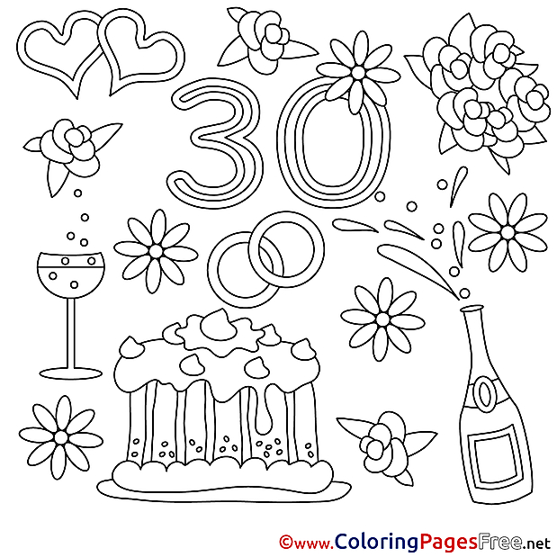 Anniversary 30 Years Wedding Coloring Pages for free