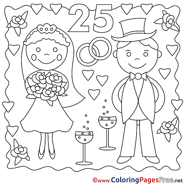 Annniversary 25 Years Wedding printable Colouring Page for Kids