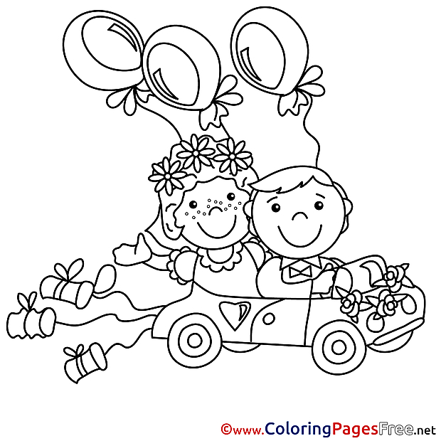 Balloons Car Wedding free Colouring Page download
