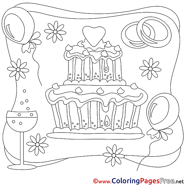 Cake Wedding printable Colouring Page for Kids