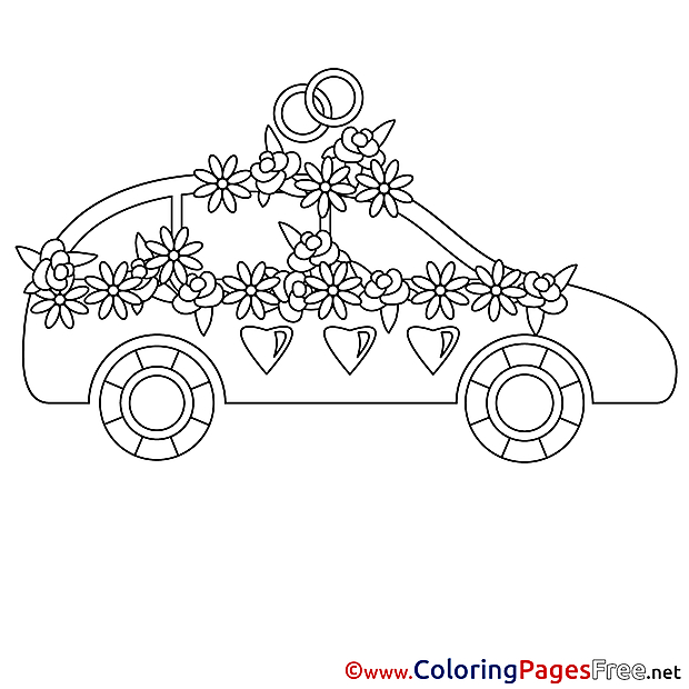 Car Flowers Wedding printable Colouring Page for Kids