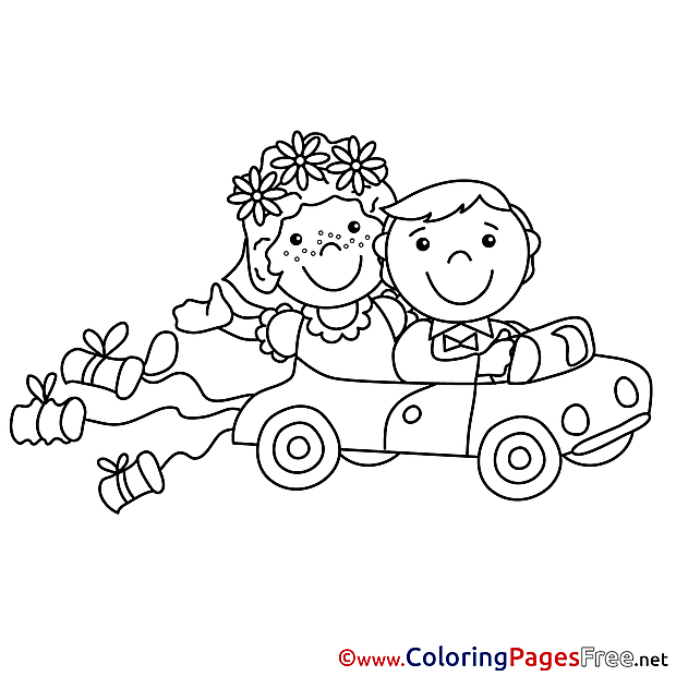 Car Newlyweds Wedding Coloring Pages for free