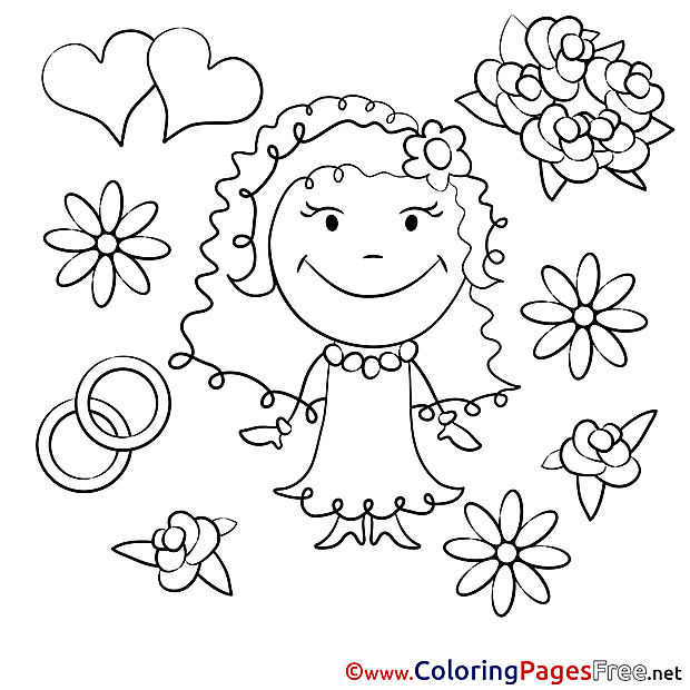 Flowers Bride Wedding free printable Coloring Sheets