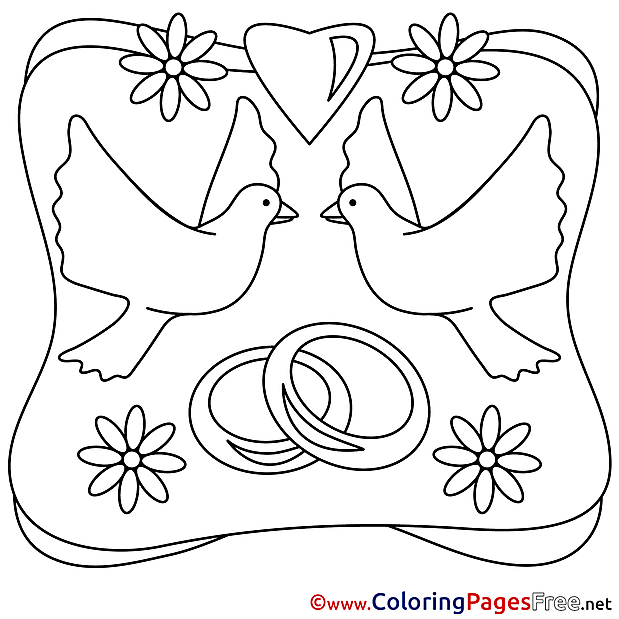 Pigeons Rings Wedding Colouring Page printable free
