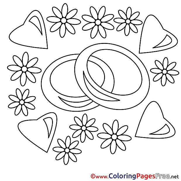 Rings Flowers Wedding  Coloring Pages download for free