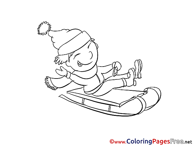 Boy Sleigh Winter  free Coloring Sheets