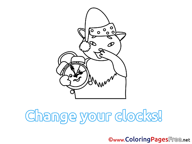 Cat Winter Alarm Clock printable Coloring Sheets