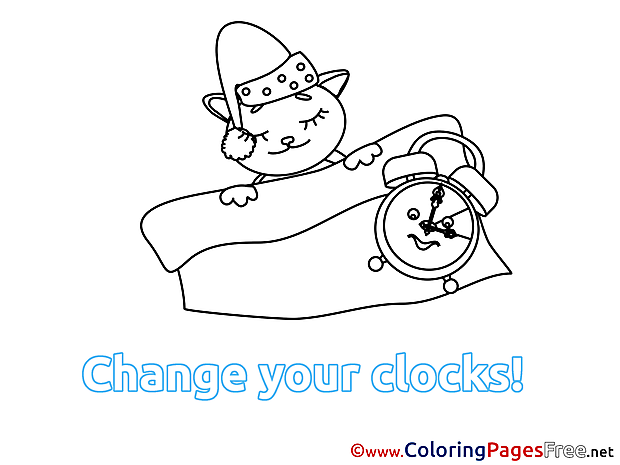 Cat Winter Clock download Coloring Pages