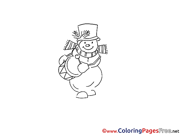 Drum Winter Snowman Coloring Pages for Kids