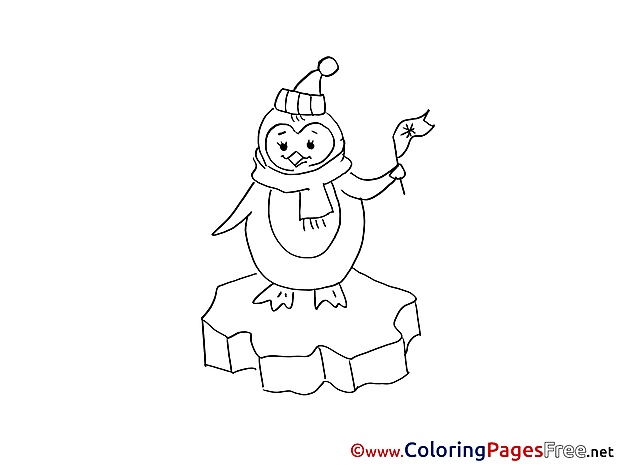 Penguin Winter Colouring Page for Kids