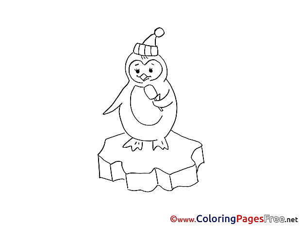 Penguin Winter Colouring Page free