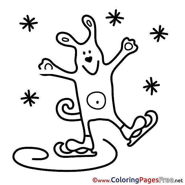 Rabbit Skates Winter free Colouring Page