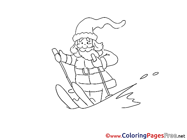 Santa Claus Ski Winter Coloring Pages free