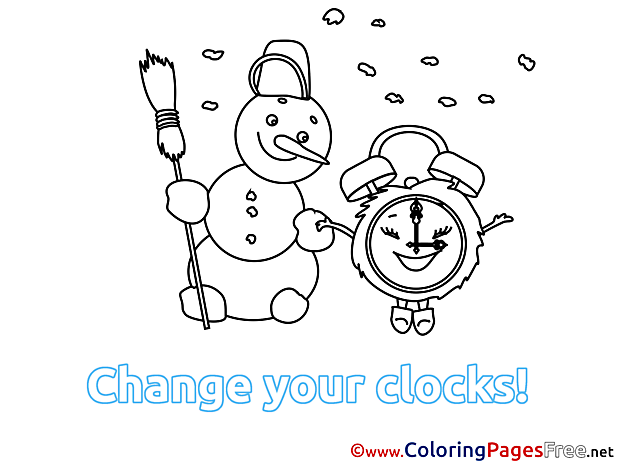 Snowman Winter Clock Coloring Pages