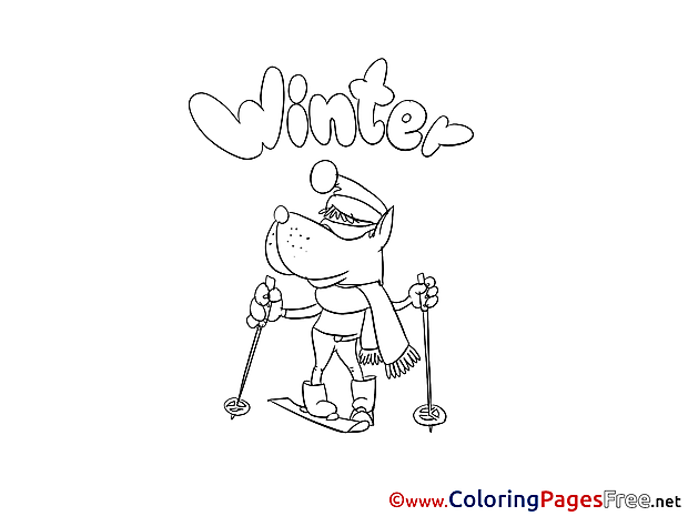 Wolf Ski Winter Coloring Pages for Kids
