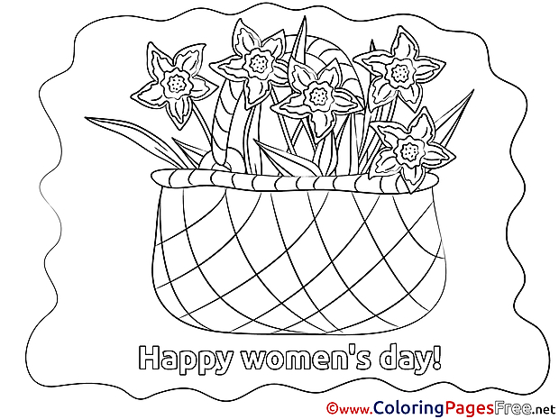 Basket printable Women's Day Flowers Coloring Sheets