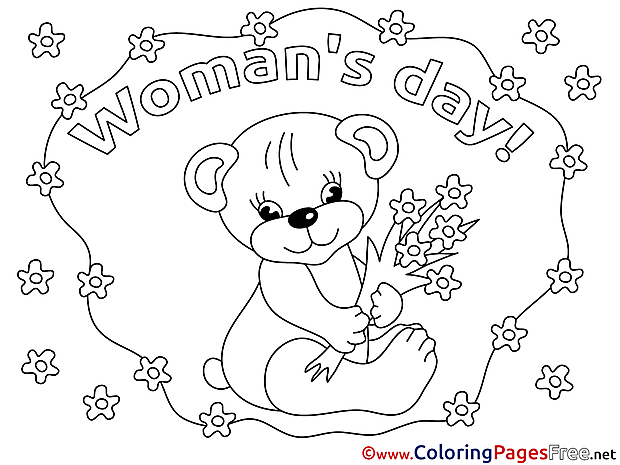 Bear Coloring Sheets Women's Day free Flowers
