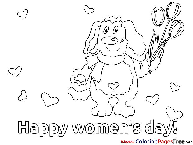 Dog Tulips Women's Day Coloring Pages free