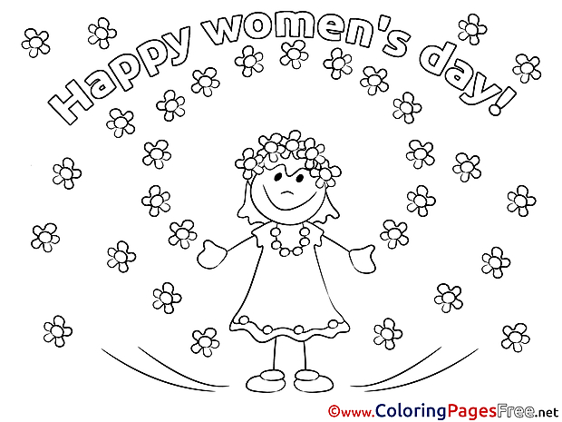 Girl Flowers Coloring Pages Women's Day for free