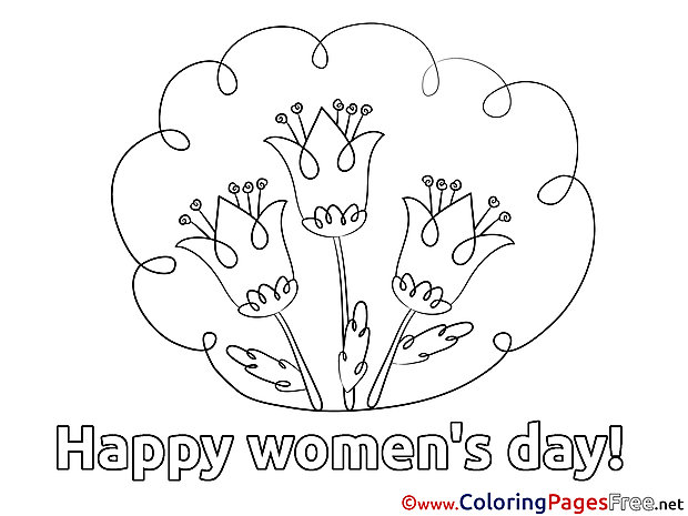 Happy Women's Day for Kids Flowers Colouring Page