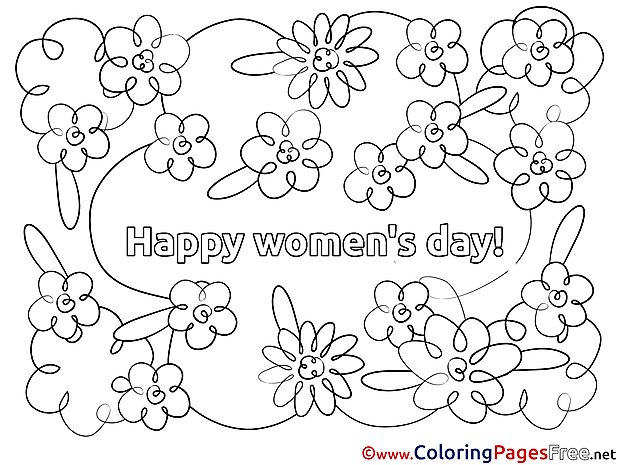 Happy Women's Day free Flowers Colouring Page