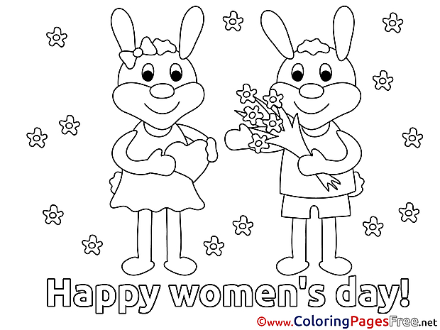 Hares Women's Day Bouquet Colouring Sheet free