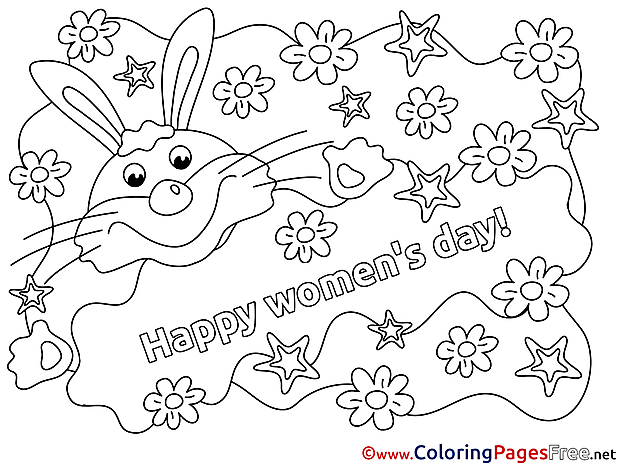 Rabbit free Women's Day Flowers Coloring Sheets