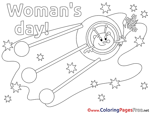 Rocket Alien Kids Women's Day Coloring Page