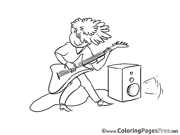 Guitarist for Kids printable Colouring Page