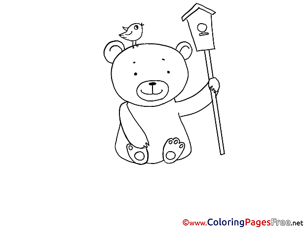 Birdhouse Bear download printable Coloring Sheets