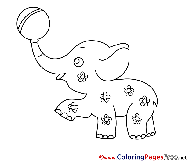Elephant with Ball  free Coloring Pages for Children