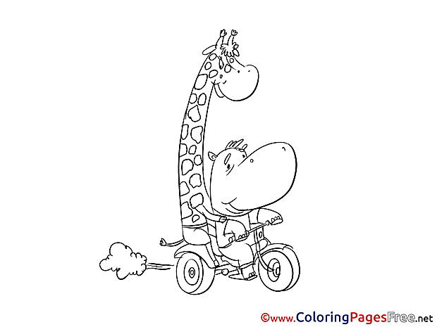 Moto Giraffe free Coloring Page for Kids