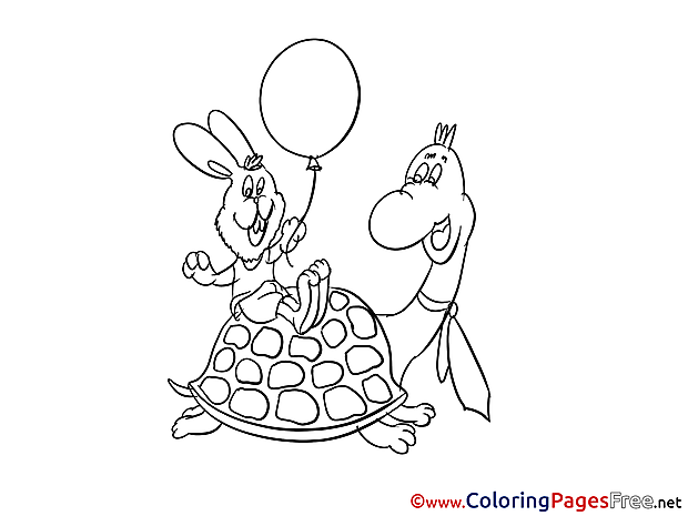 Turtle Hare printable Colouring Page for Kids