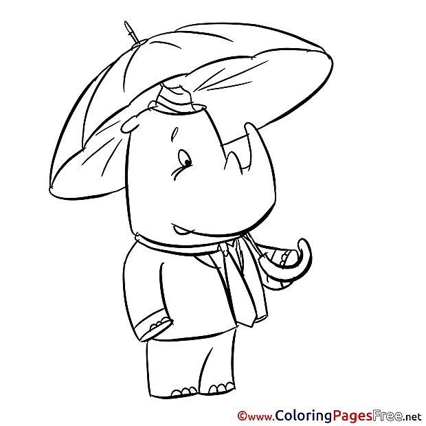 Umbrella Rhino download Coloring Pages for Kids
