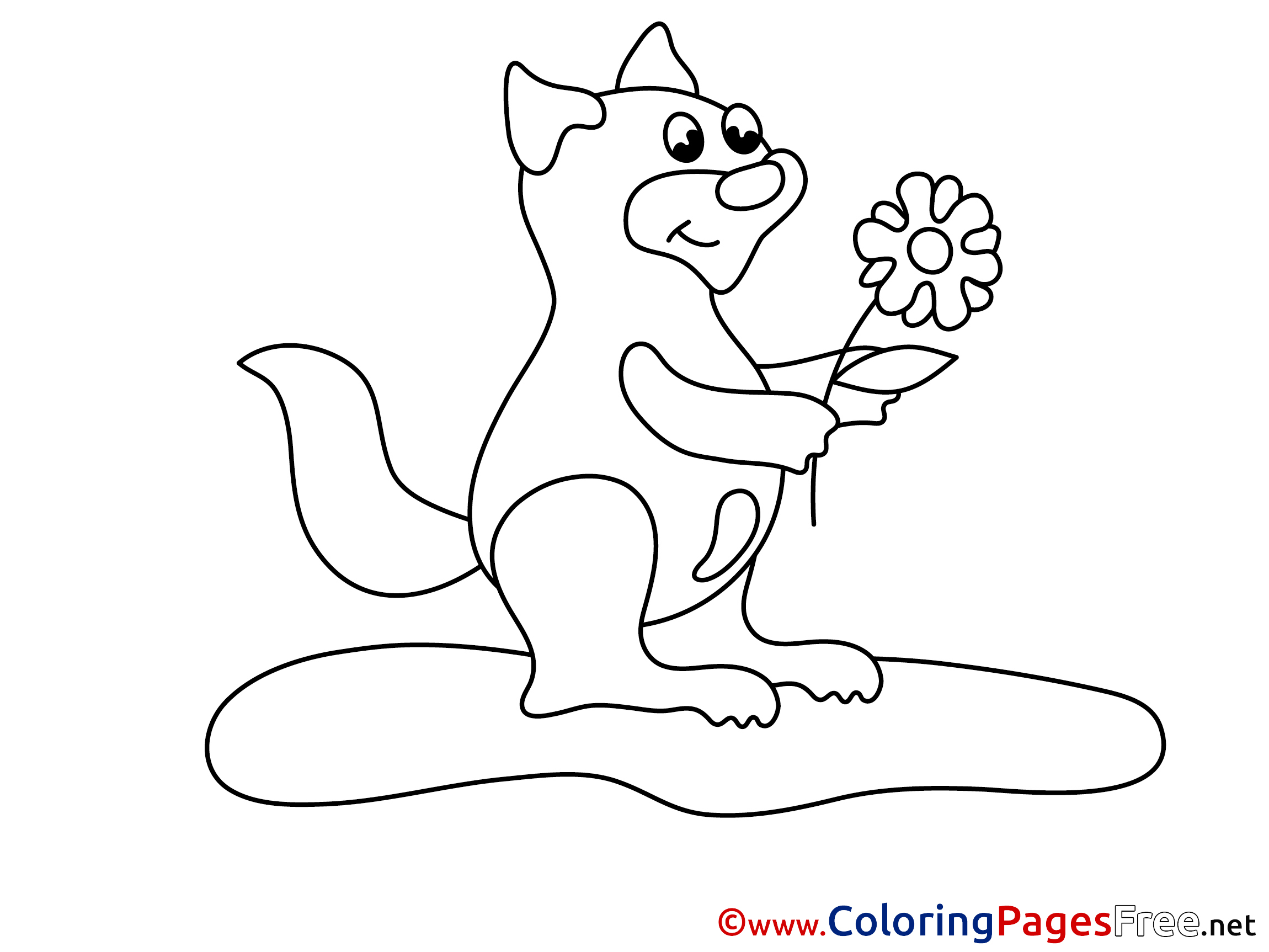 Flower Squirrel Children Coloring Pages Free