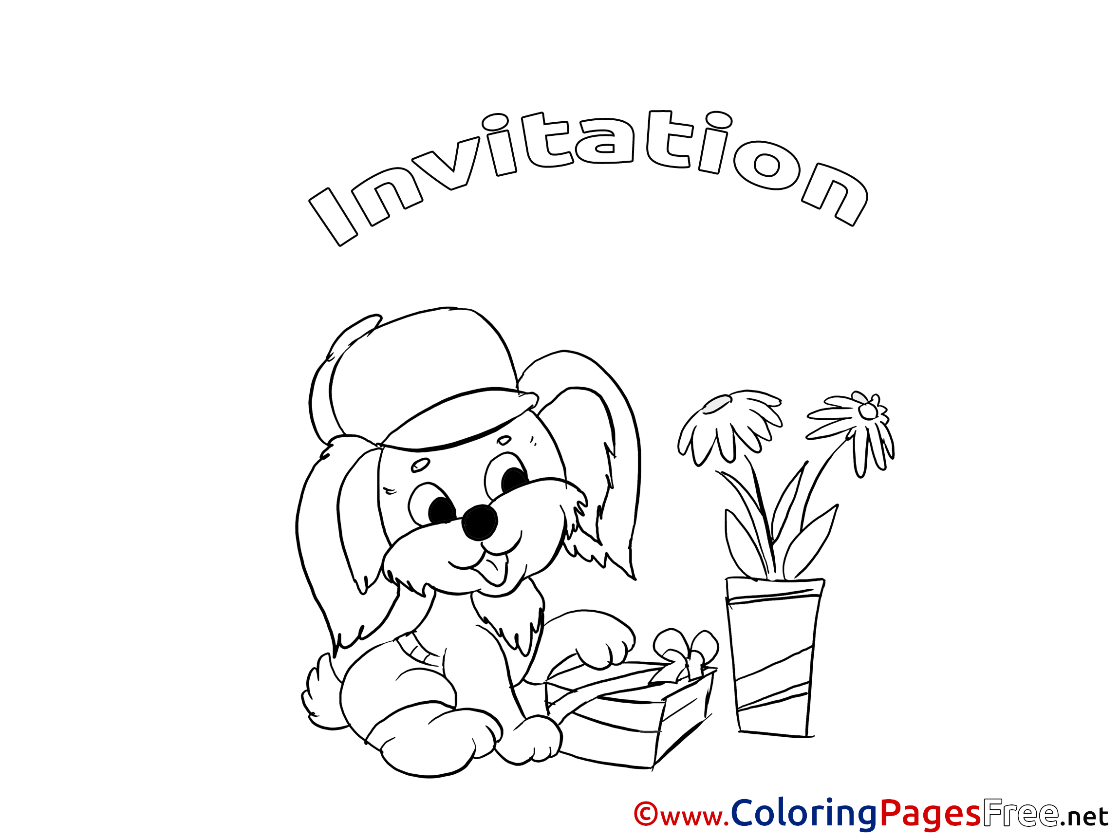 Dog Children Birthday Colouring Page