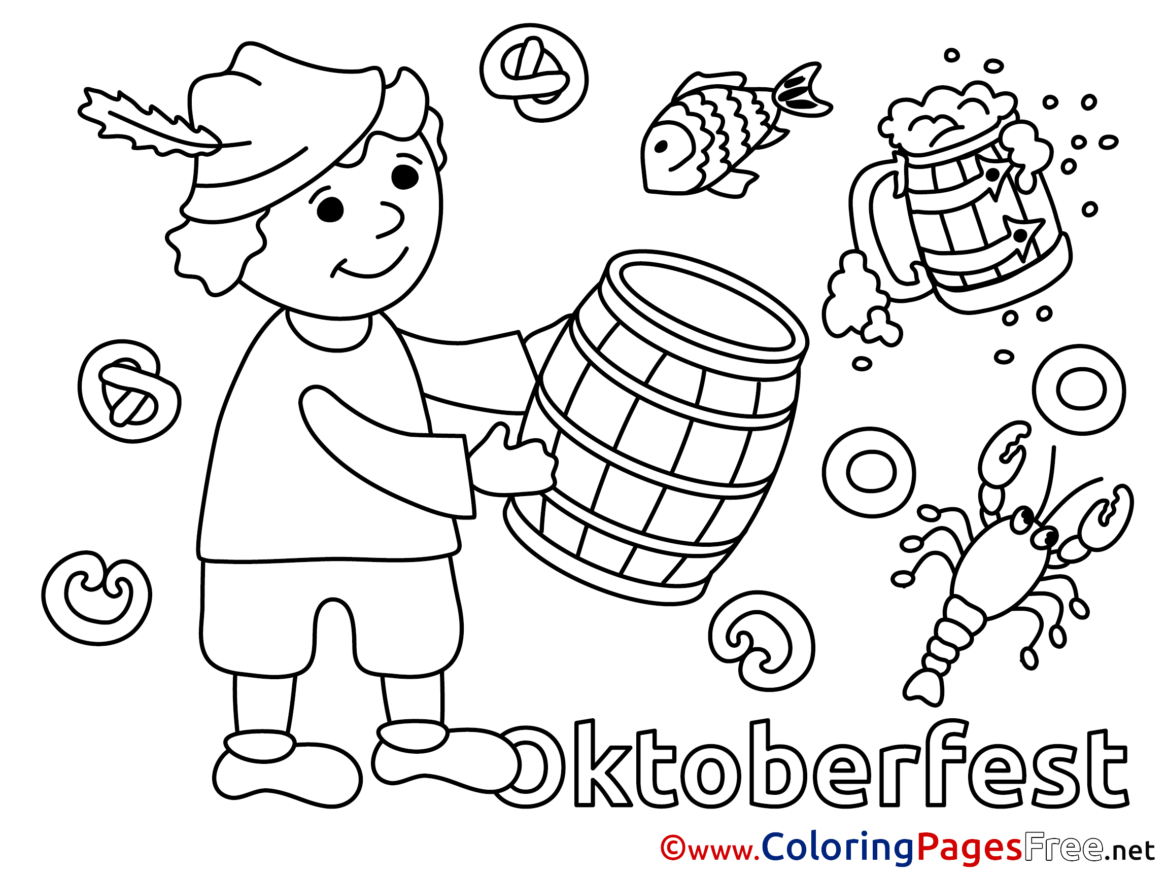 Barrel Oktoberfest For Kids Printable Colouring Page
