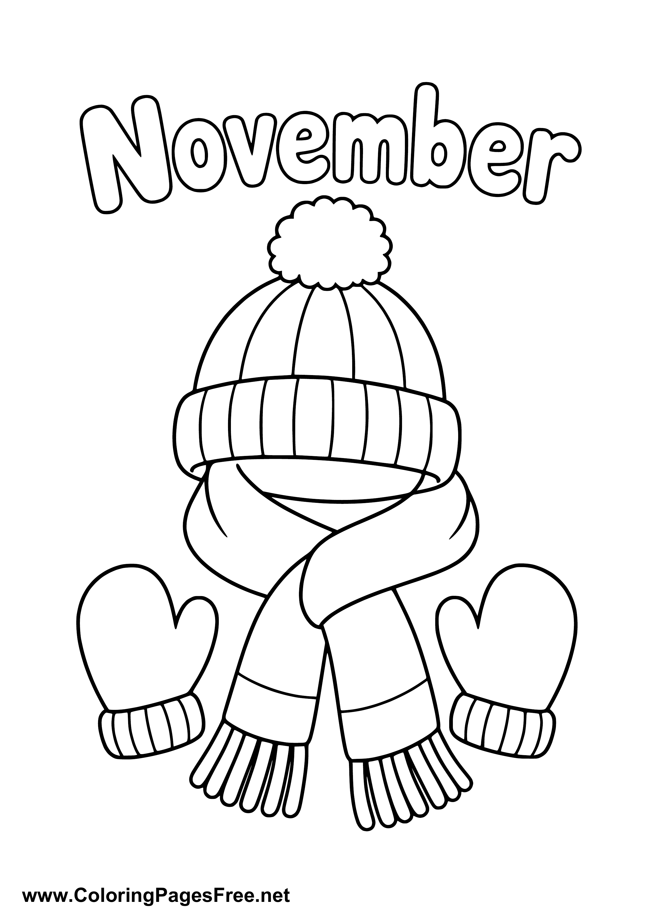 November Name Graphics November Coloring Page with Hat Scarf and Mittens
