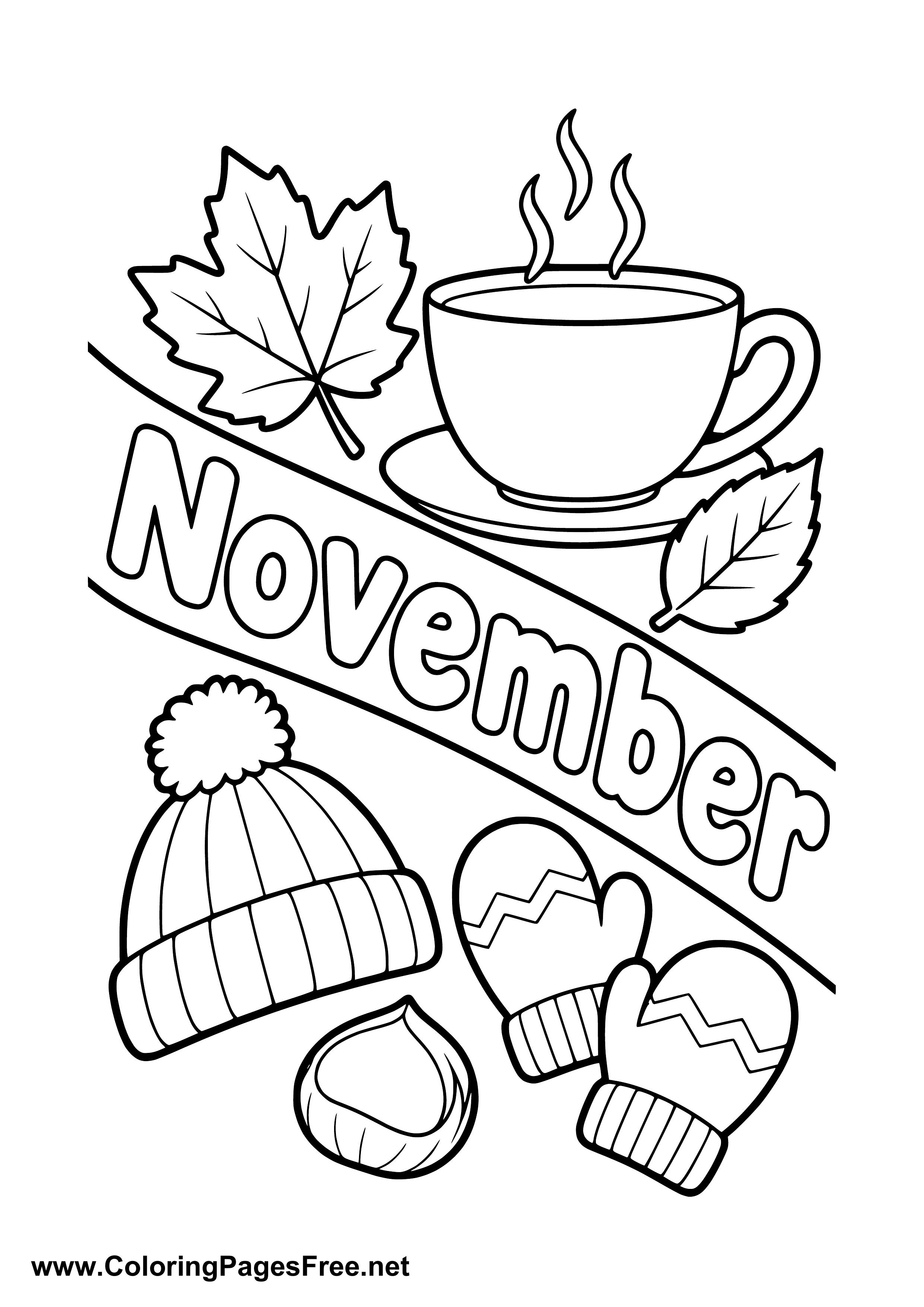 Valentine Pages Using Html November Coloring Page with Tea Cup and Warm Winter Clothes