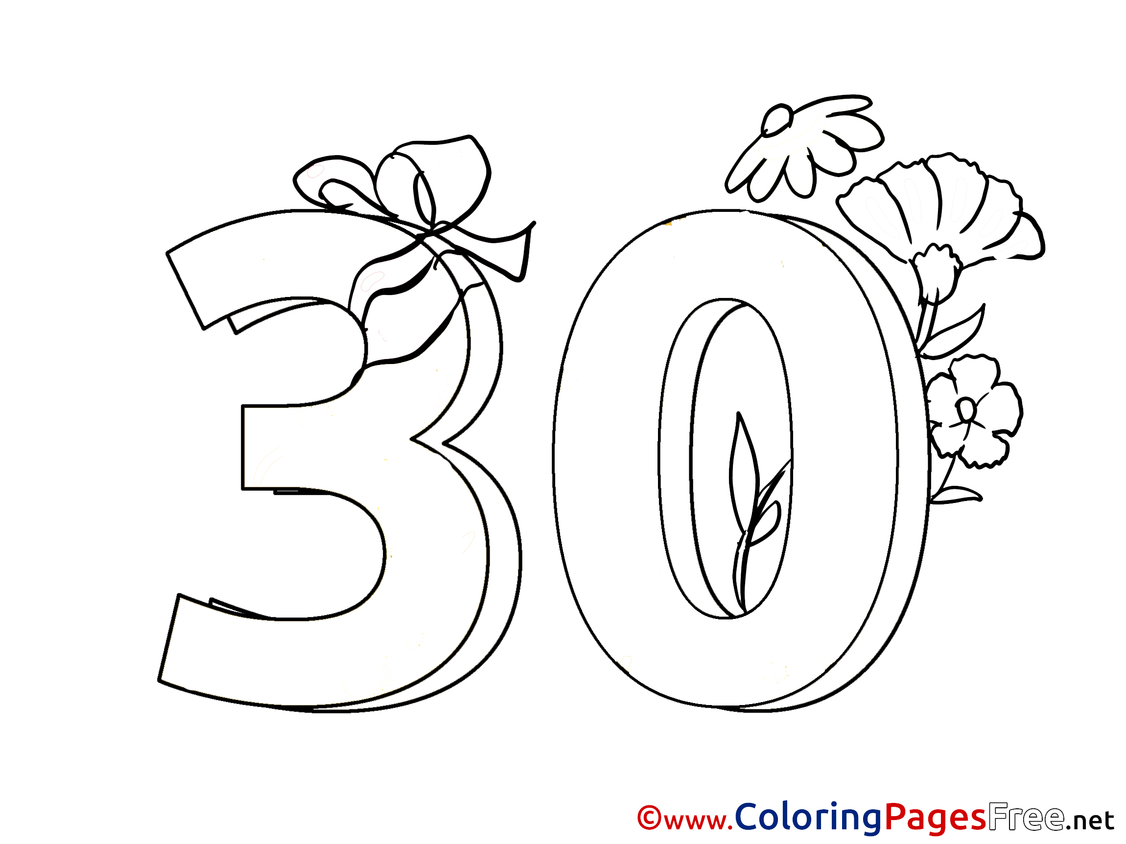 30 Years Flowers Kids Happy Birthday Coloring Page 30 Years Flowers Kids Happy Birthday Coloring Page